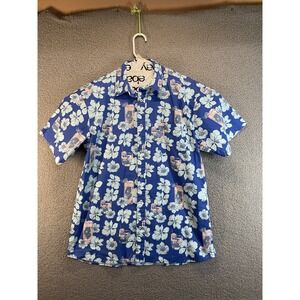 Southern‎ Proper Blue Mens Cotton Button Up Short Sleeved Shirt Large Floral